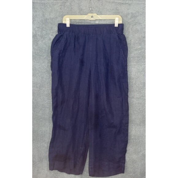 Tahari Pants - Tahari Womens Wide Leg Linen Pants Size Large Blue Cropped Beach Costal Travel